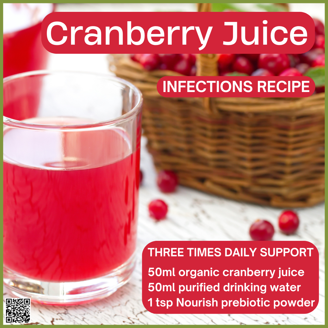 Our cranberry infections recipe is designed to work in conjunction with whatever prescribed treatment you are undergoing to overcome an infection.